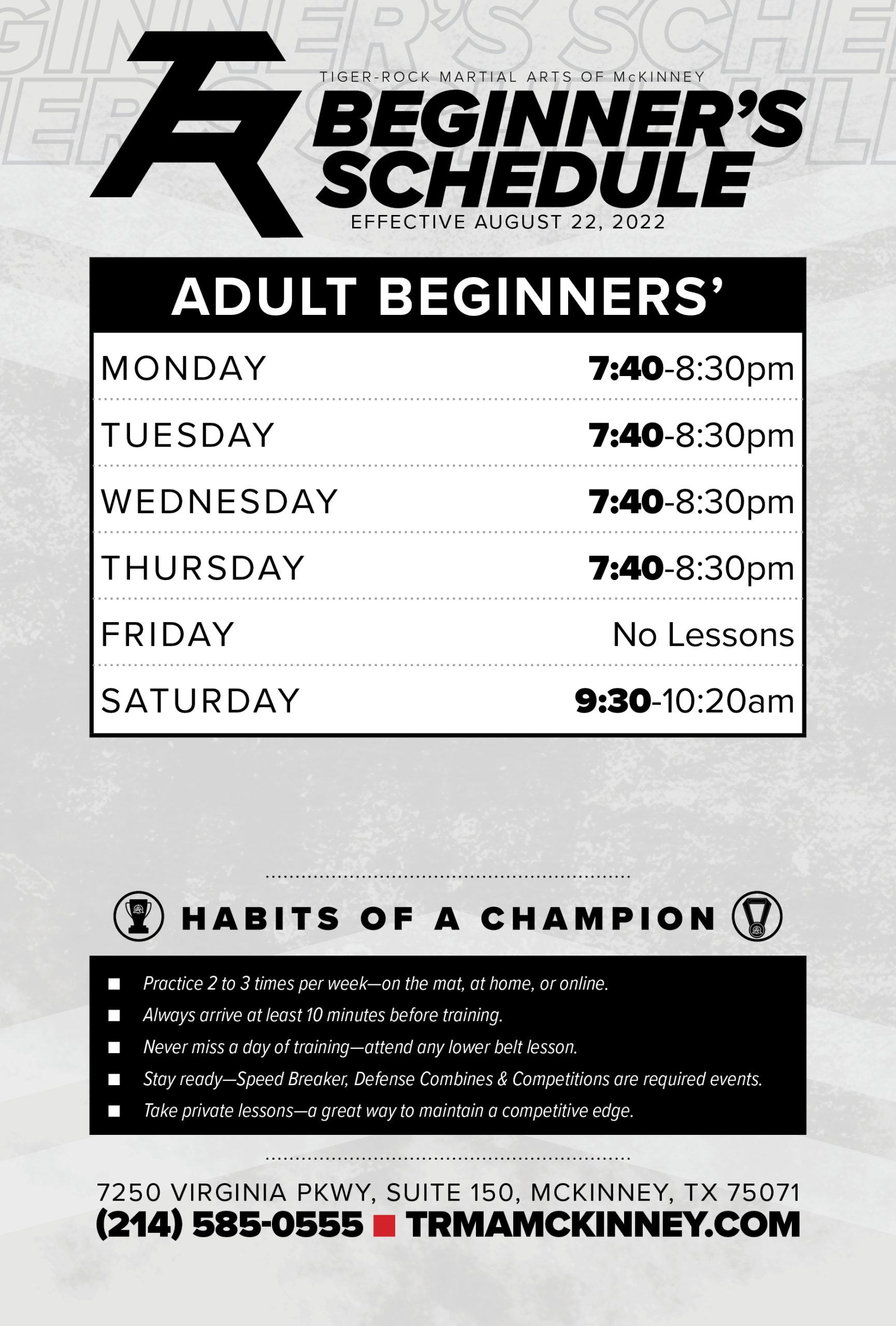 adult martial arts in mckinney tx class schedule