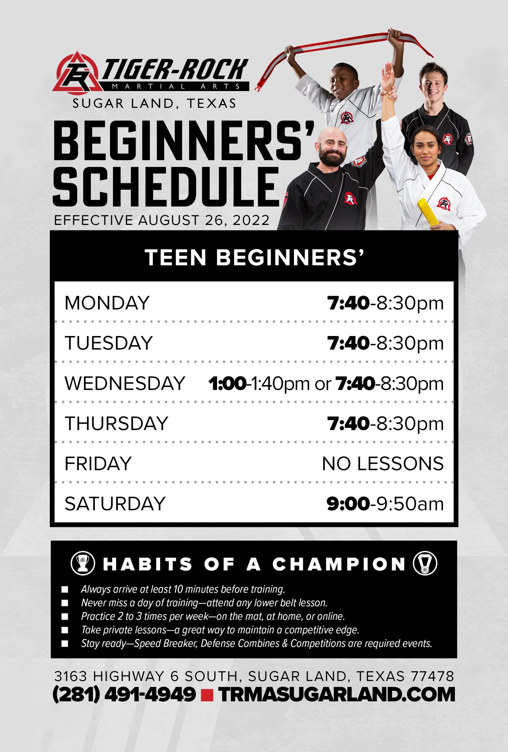 tiger rock teen martial arts adult schedule ages 12 to 15